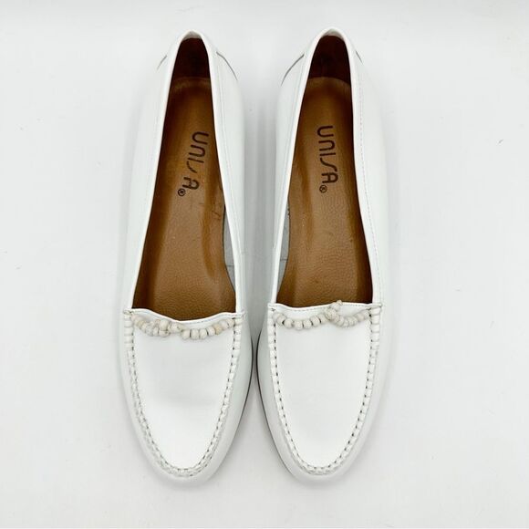 White Leather Unisa Flex Loafer Slip-on Wood Bead Detail Sz 8.5 - Picture 6 of 12